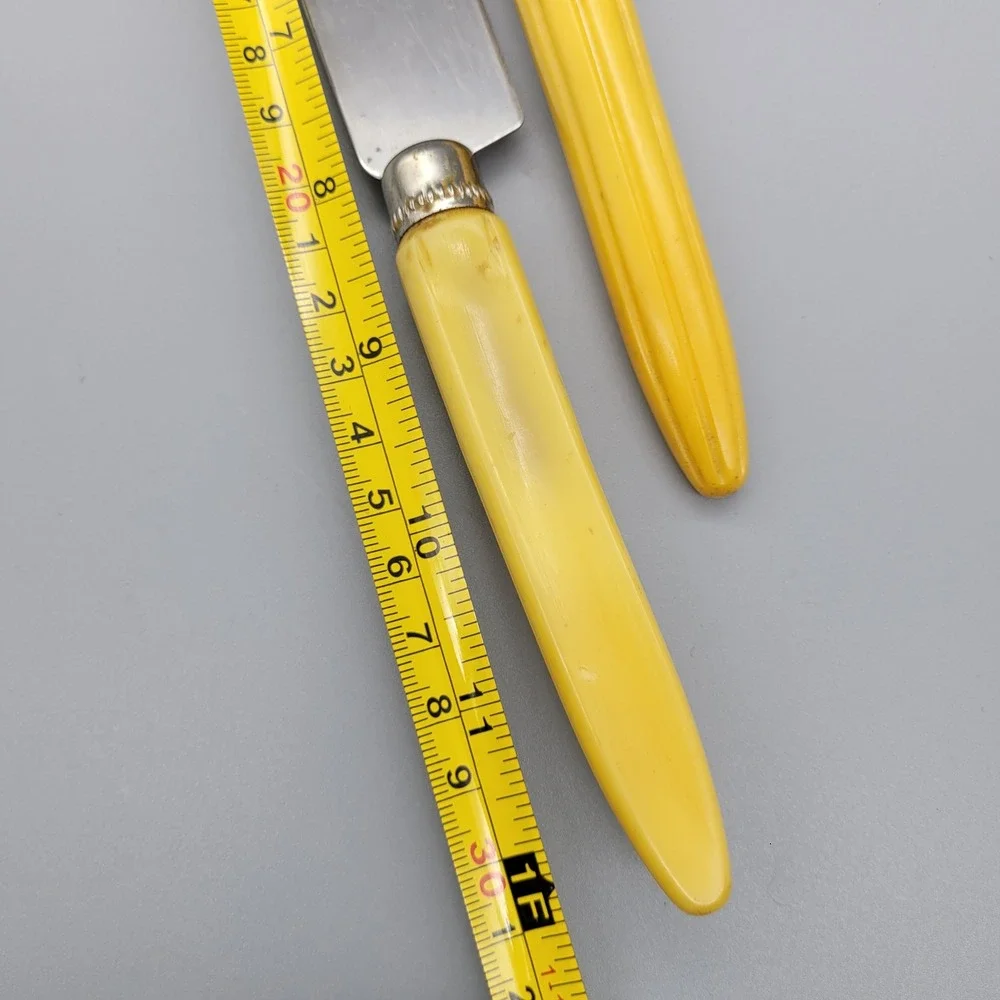 Vintage Stainless Steel Carving Set 2pc Knife and Fork Yellow‎ Fluted Handles